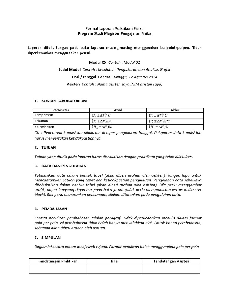 Format Laporan Praktikum Fisika