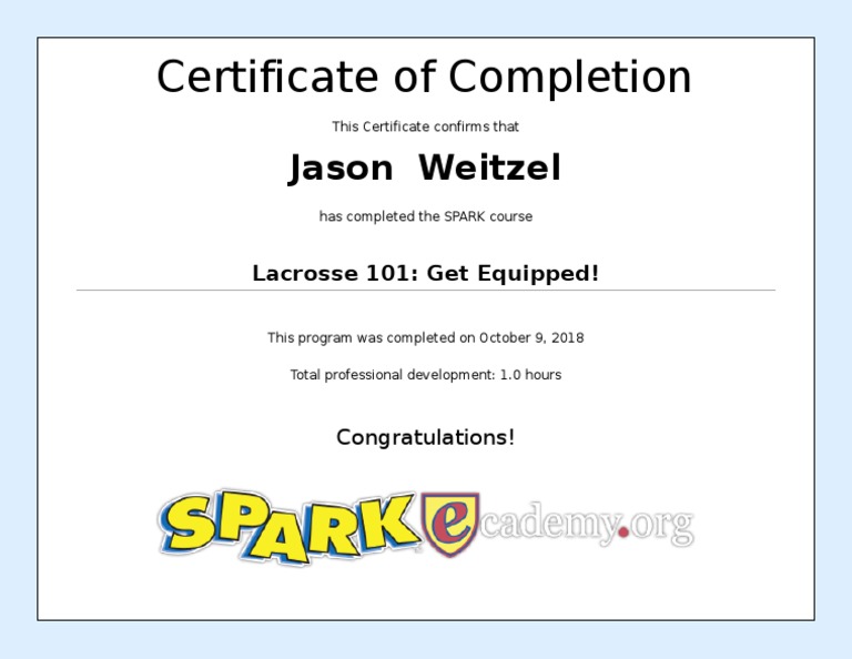 Lacrosse 101 Certificate PDF