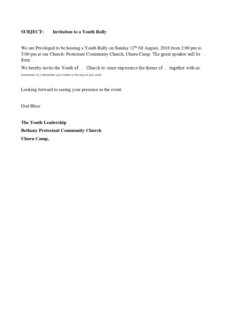 Youth Rally Invitation Letter Pdf Christian Denominational Families Ancient Mediterranean Religions