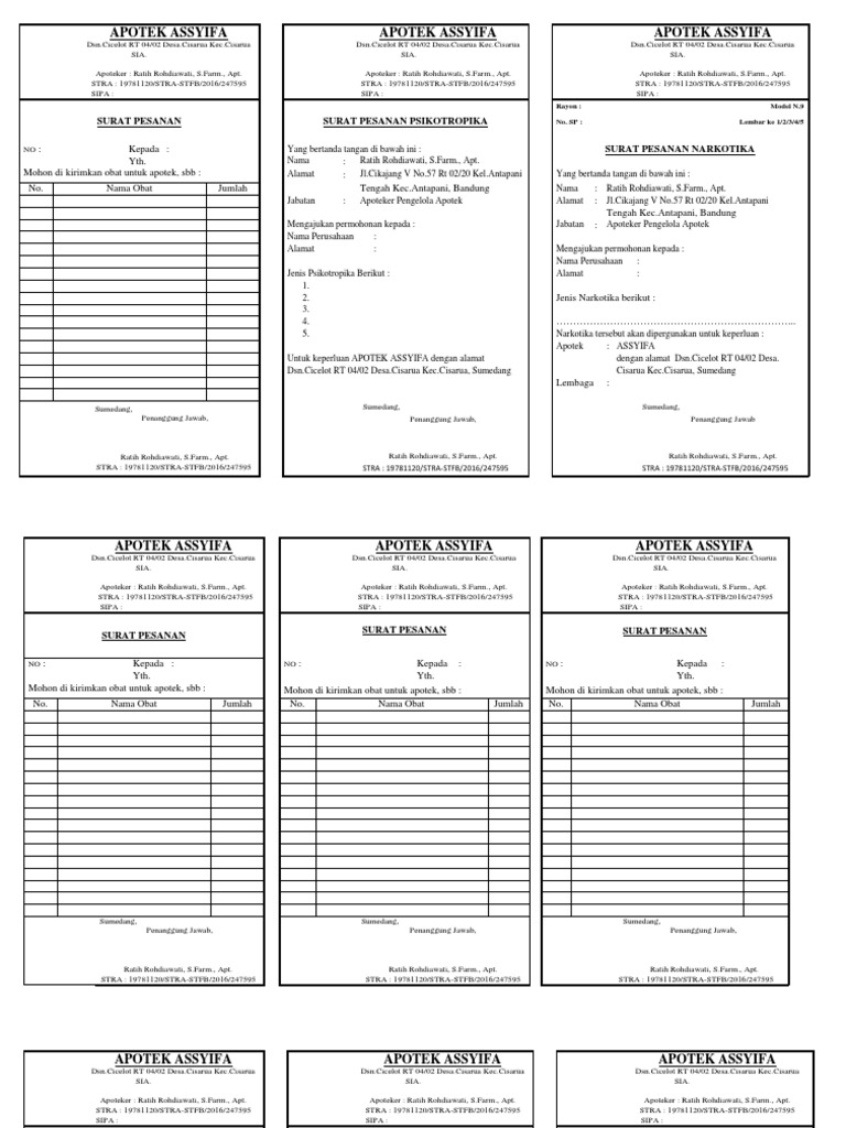 Contoh Surat Pesanan Obat