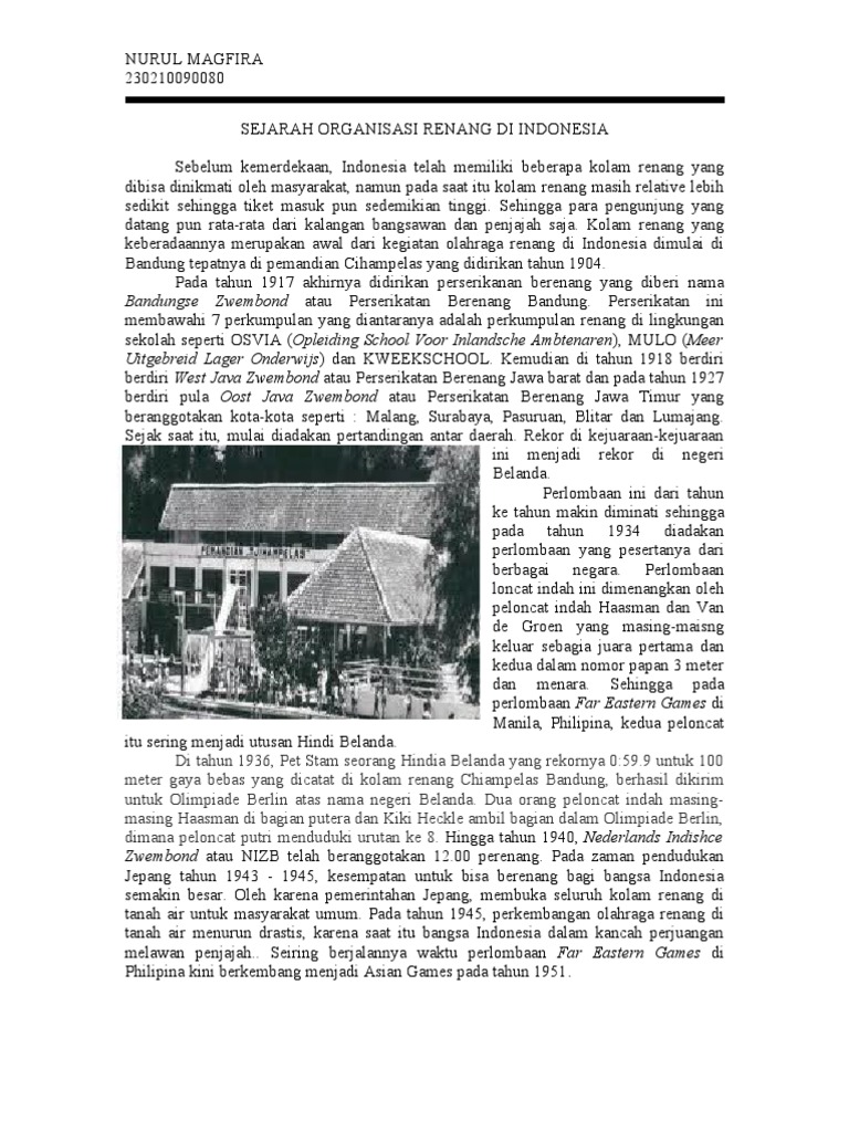 Sejarah  Organisasi Renang  Di Indonesia 