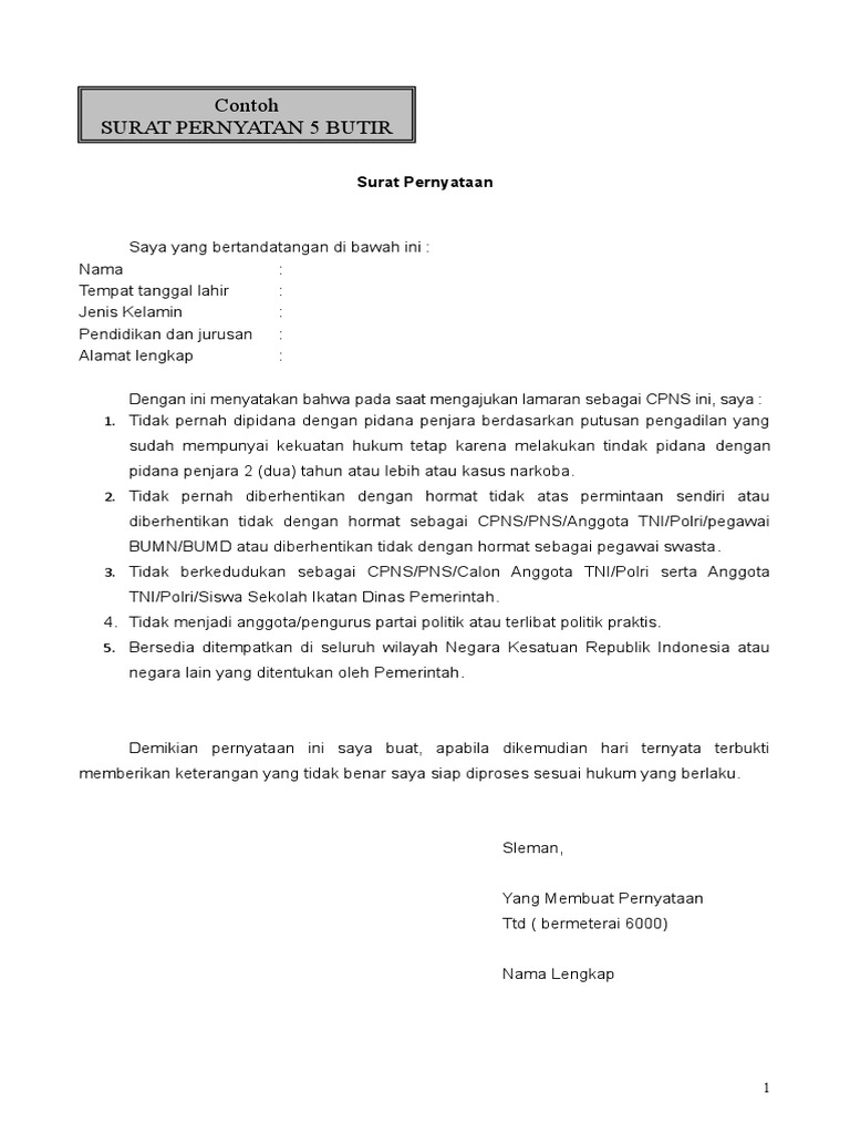 Contoh Surat Pernyataan Doc