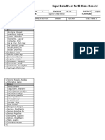 Input Data Sheet For E-Class Record: Region Division District School Name School Id