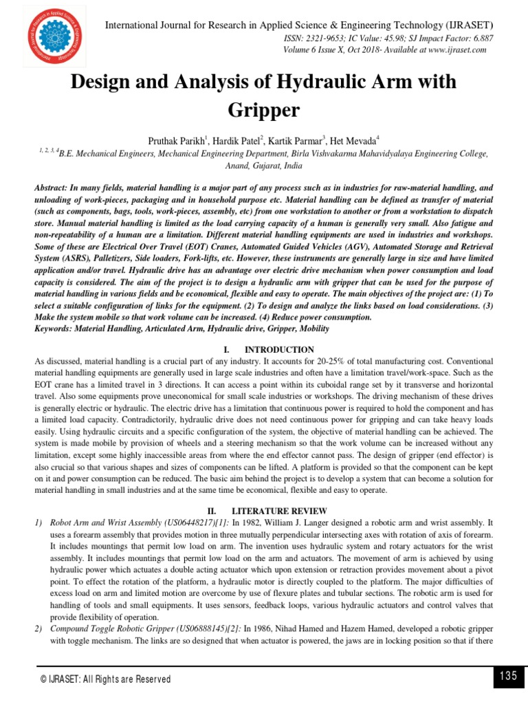 Design and Analysis of Hydraulic Arm With Gripper | PDF | Stress ...