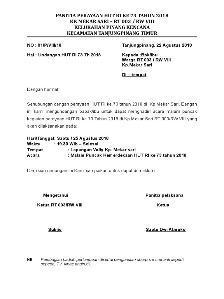 Undangan Hut Ri 73 Warga Ralat