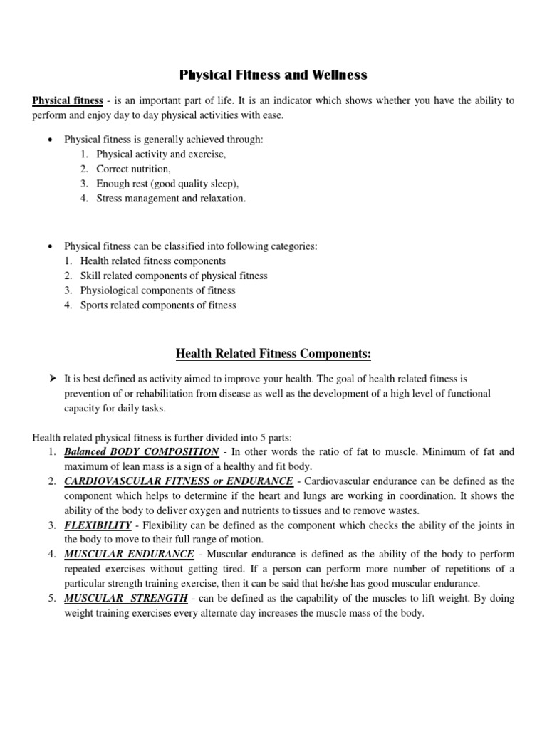 Physical Fitness and Wellness PDF Physical Fitness Muscle