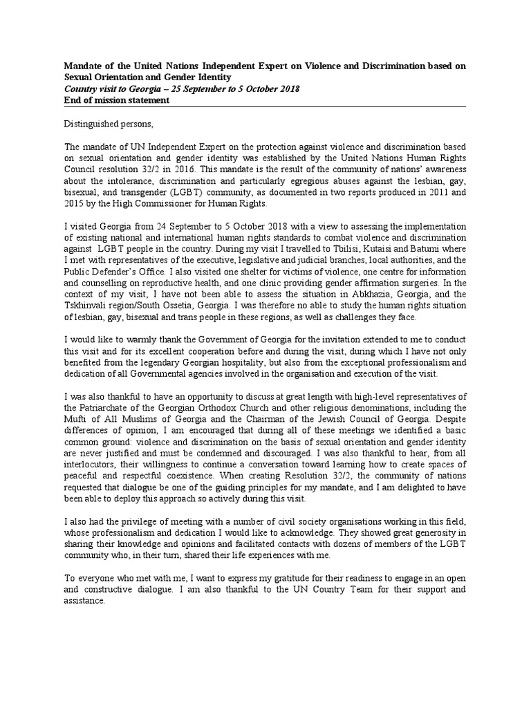 End of Mission Statement of UN Independent Expert On Sexual Orientation ...