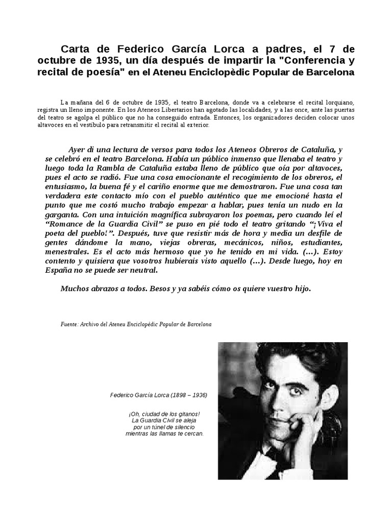 Carta de Federico García Lorca A Sus Padres  PDF