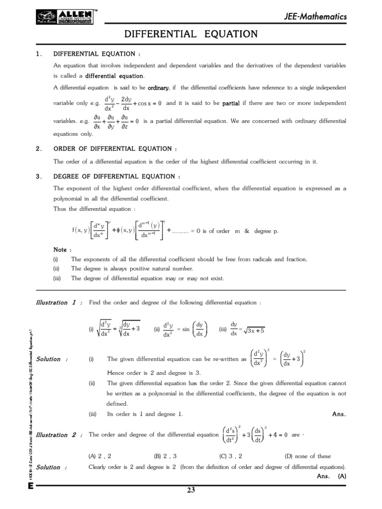 02 Differential Equation Pdf Differential Calculus Equations