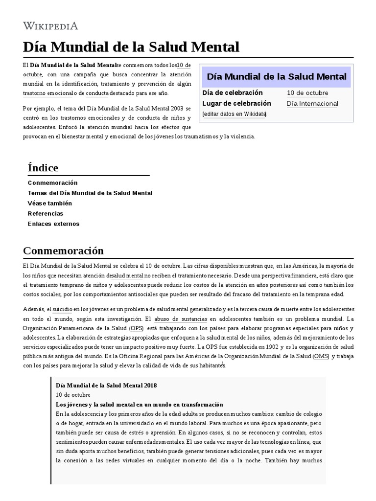 Día Mundial de La Salud Mental | PDF | Salud mental | Campos ...