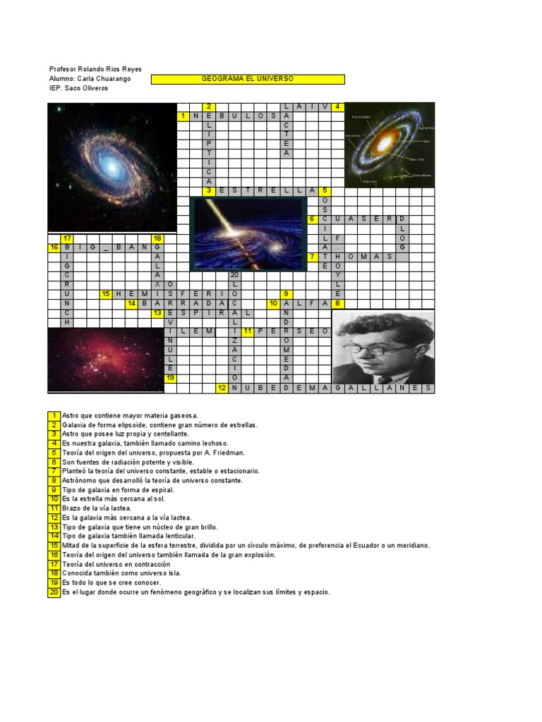 Crucigrama El Universo Vía Láctea Ciencia Y Matemática