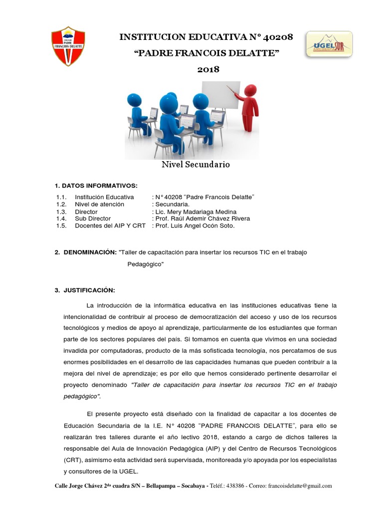 Plan de Capacitación AIP 2018 - I.E. 40208 Padre Francois Delatte | PDF ...