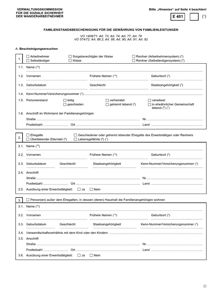 Formular E 401 | PDF