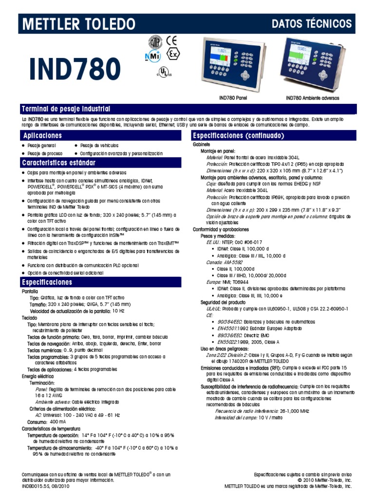 IND780 - Hoja de Datos Tecnicos | PDF | Pantalla de cristal líquido ...