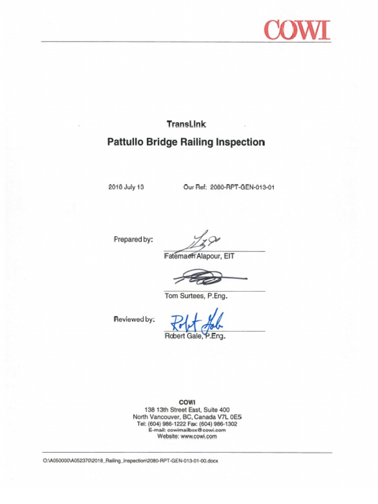 Pattullo Bridge Railing Inspection | PDF | Bridge | Truss