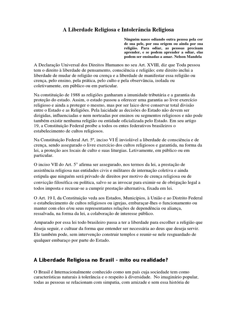 Liberdade e Intolerância Religiosa no Brasil | PDF | Liberdade de ...