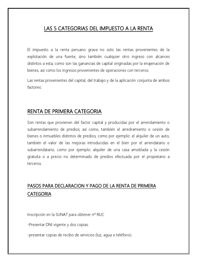 5 Categorías del Impuesto a la Renta | PDF | Impuesto sobre la renta ...