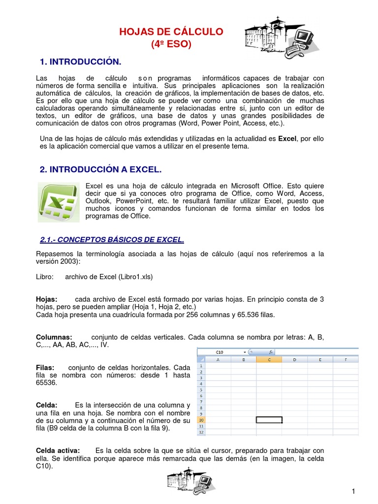 Teoría y Ejercicios Hojas de Cálculo | PDF | Microsoft Excel | Hoja de ...