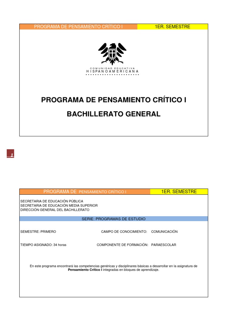 Programa de Pensamiento Crítico I | PDF | Pensamiento crítico | Maestros