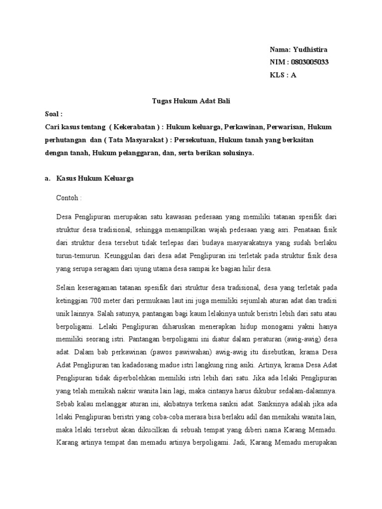 Tugas Hukum Adat Bali Uas