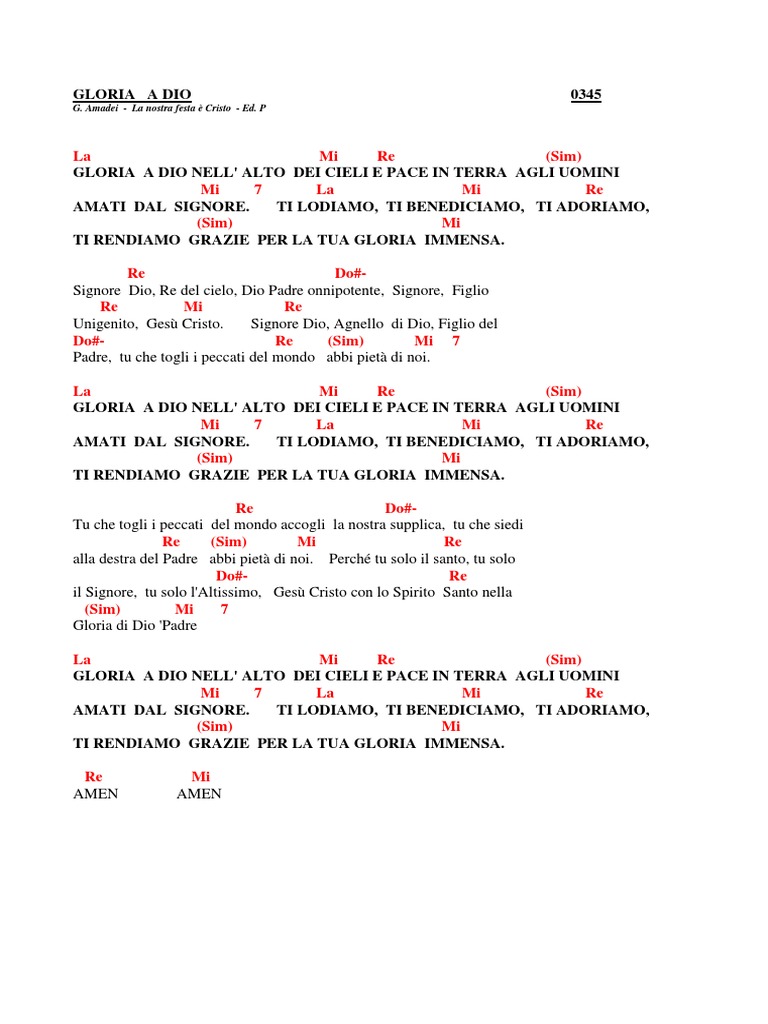 Gloria A Dio Amadei Pdf