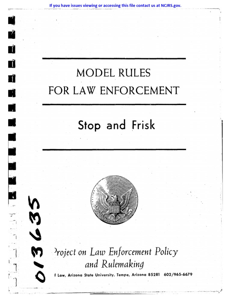 1973 Stop and Frisk Model Rules | PDF | Reasonable Suspicion | Police