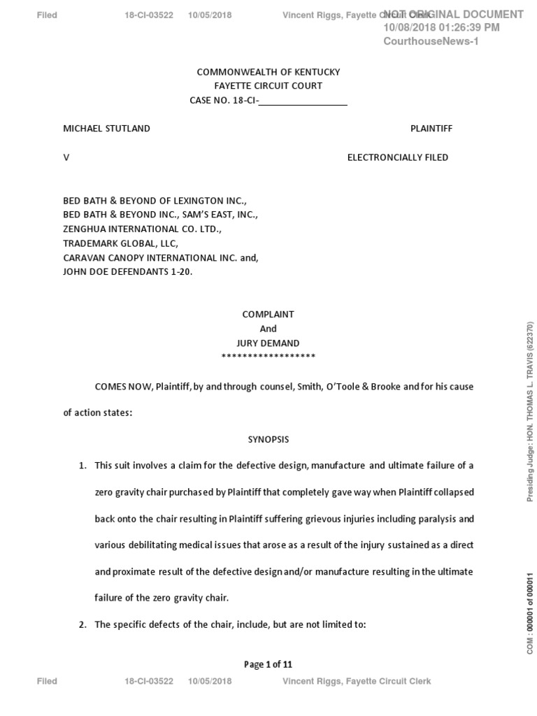 Zero Gravity Chair Bed Bath Beyond Complaint PDF Negligence Virtue