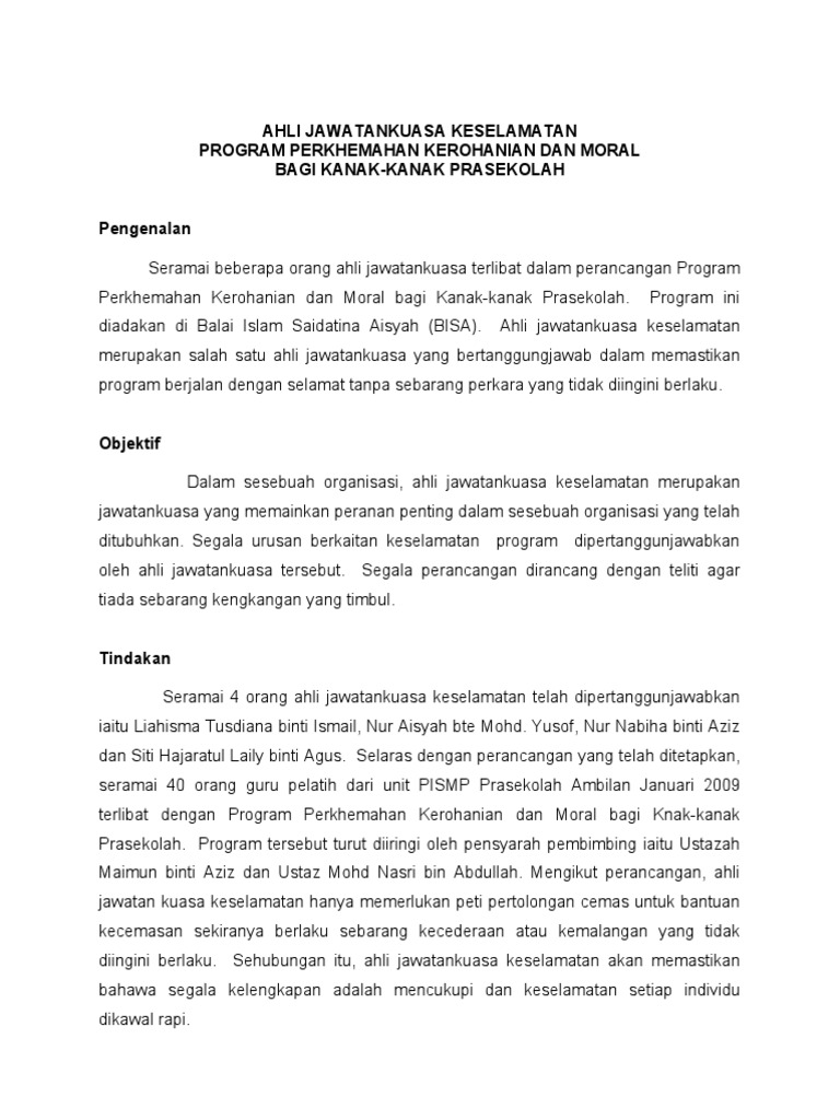 Laporan Ajk Keselamatan Pdf
