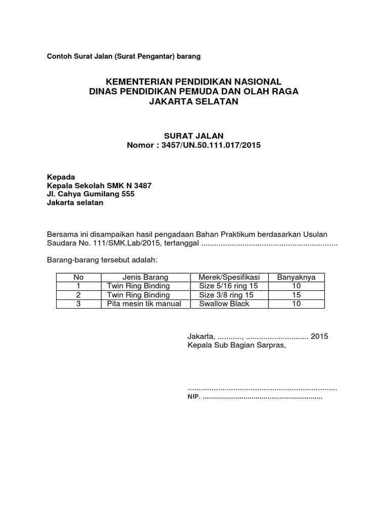 Contoh Surat Jalan Pdf