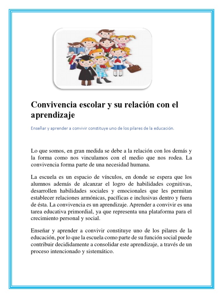 Convivencia Escolar y Aprendizaje Integral | PDF | Aprendizaje | Las ...