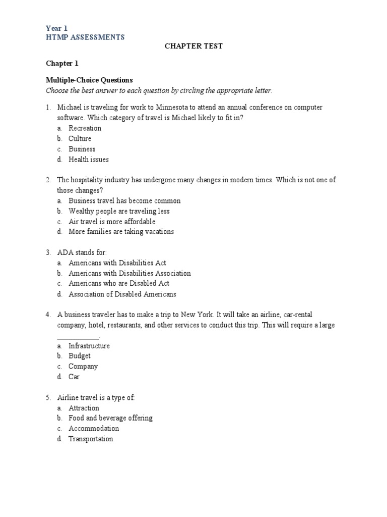 Chapter 1 Test Pdf Resort Hotel