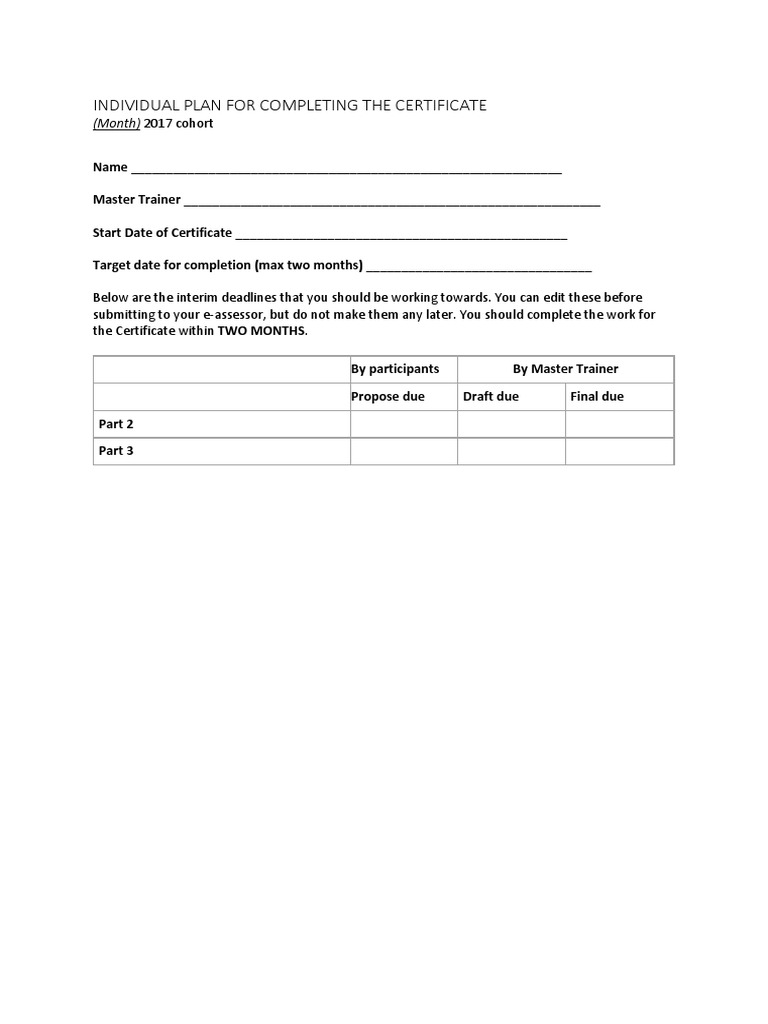 Certificate Completion Plan Template | PDF