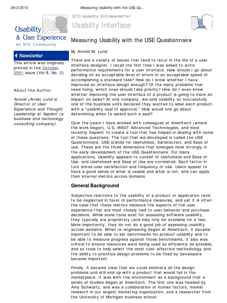 Measuring Usability With The USE Questionnaire | PDF | Usability ...