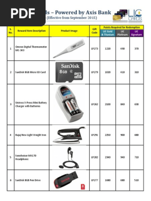 Lic Cards Rewards Catalogue Consumer Electronics Personal Computing