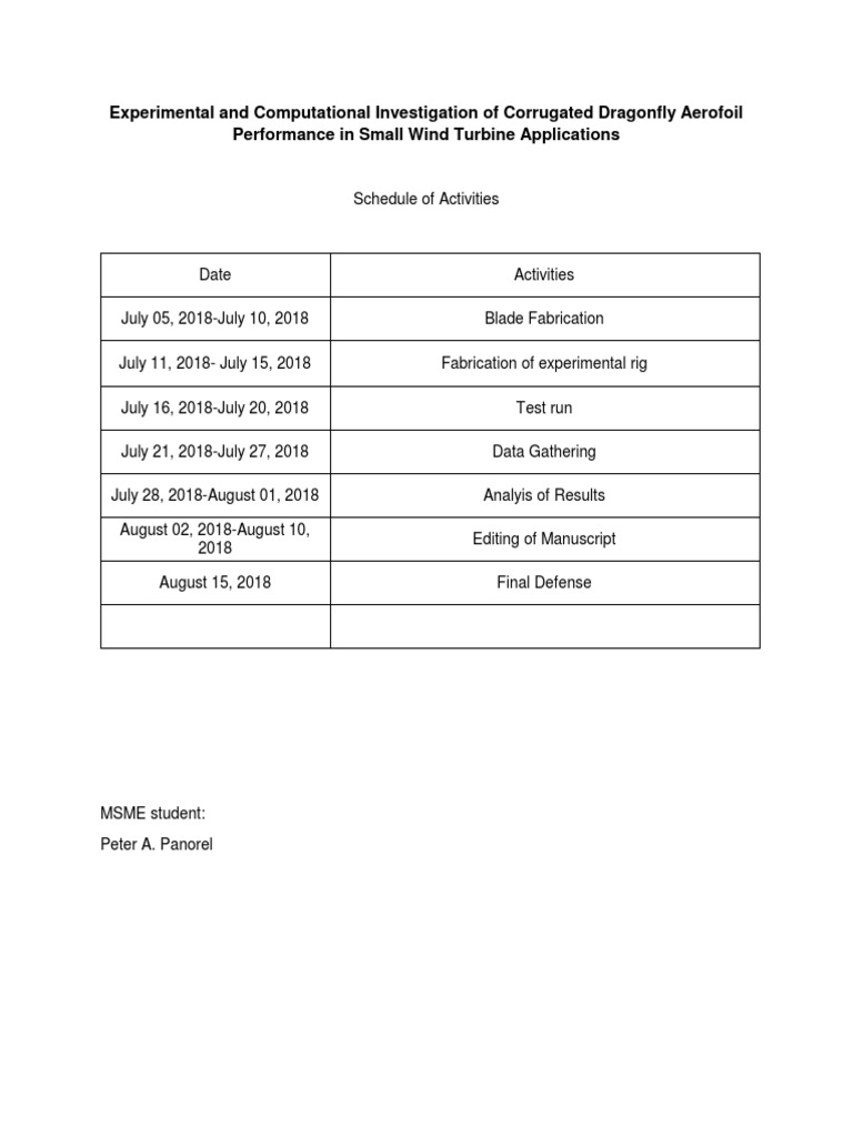 Schedule of activities pdf