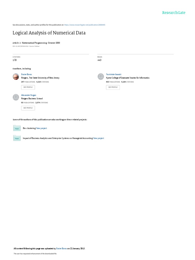Logical Analysis of Numerical Data | PDF | Mathematical Optimization ...