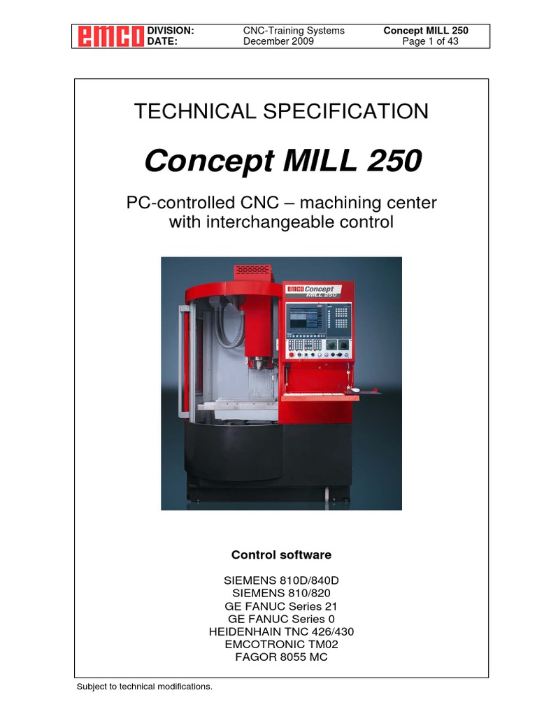 Emco Mill250 Specif | Download Free PDF | Numerical Control | Metalworking