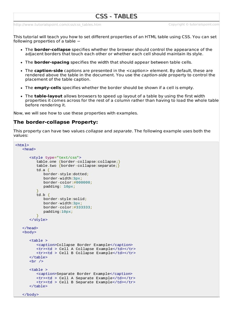 Css Tables | PDF | Cascading Style Sheets | Software Engineering