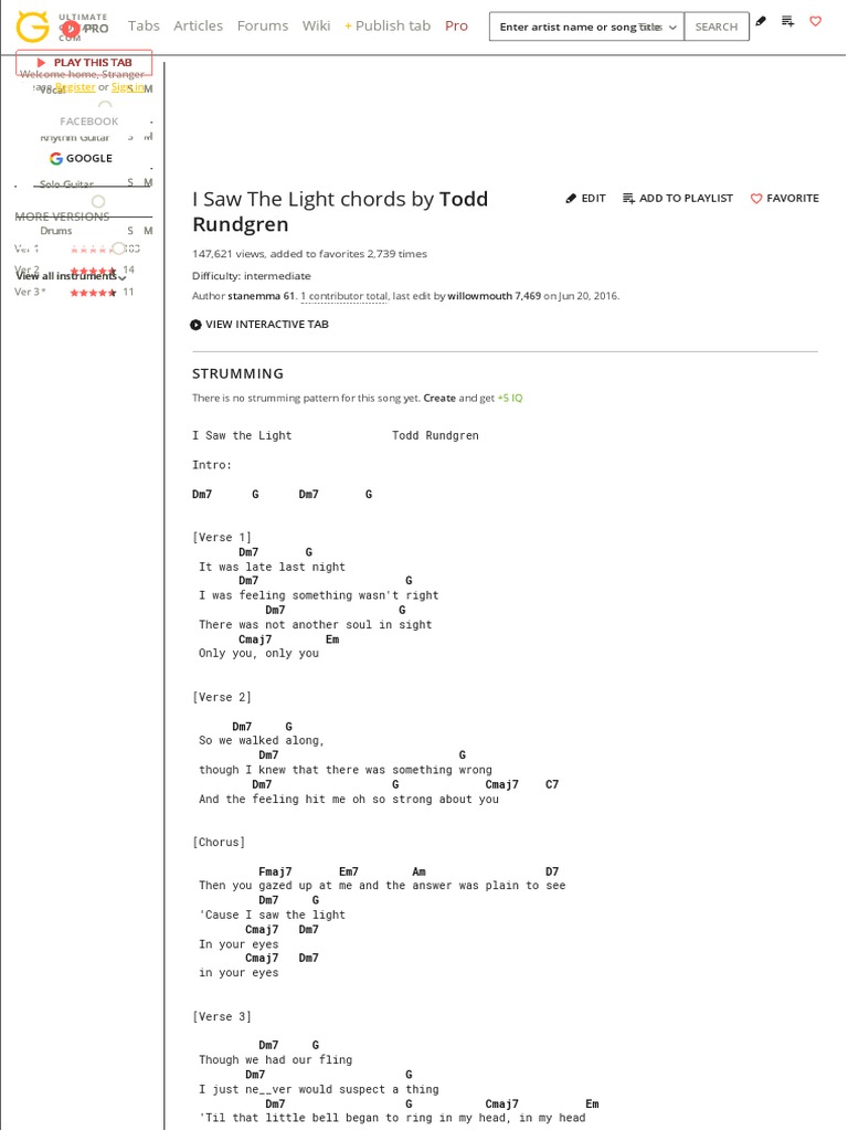I SAW the LIGHT CHORDS by Todd Rundgren Song Structure Musical Forms