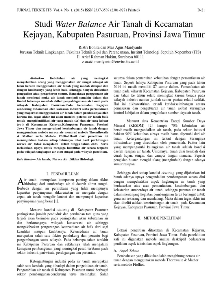 Studi Water Balance Air Tanah Di Kecamat PDF | PDF