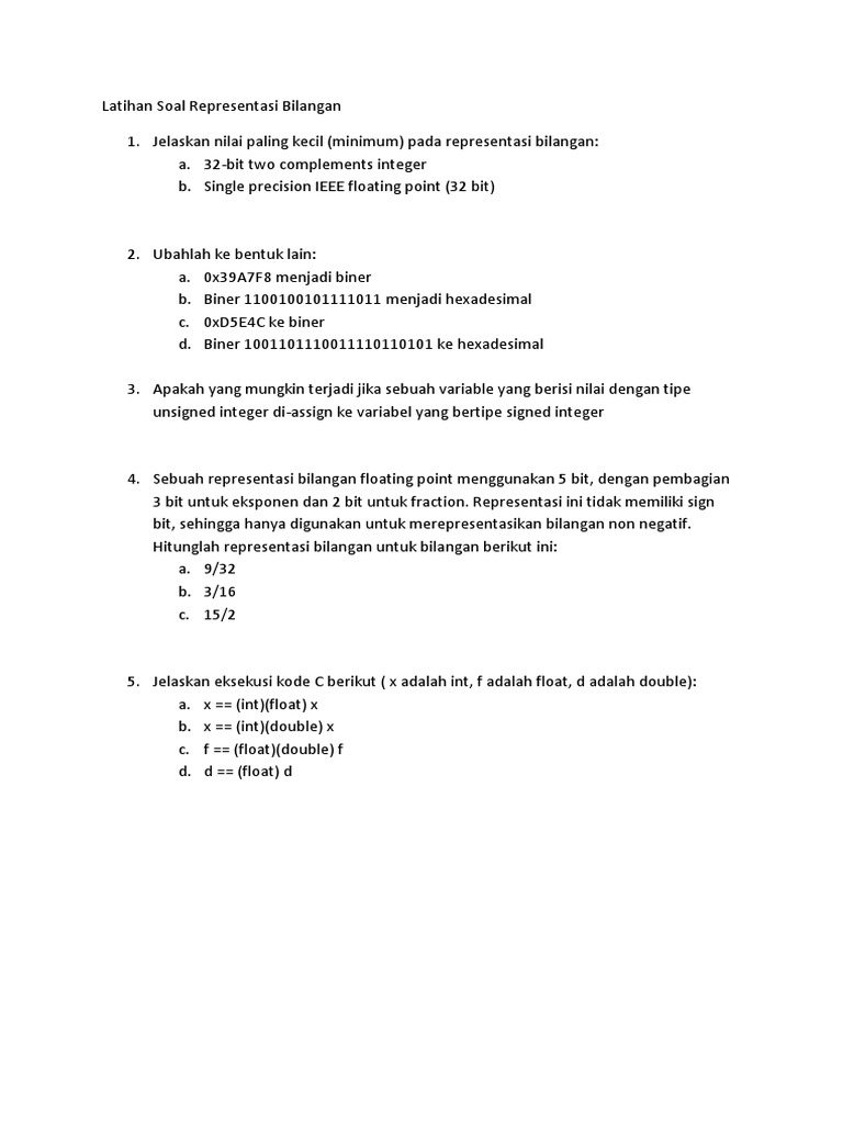 Soal Representasi Bilangan Floating Point | PDF