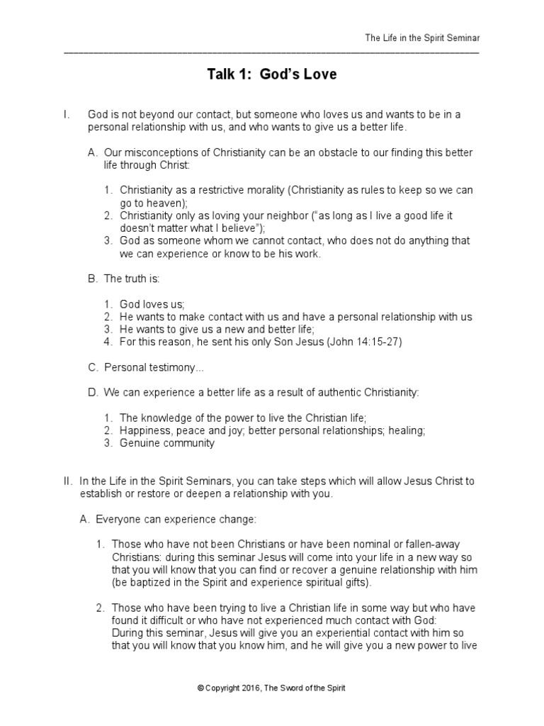 Life in The Spirit Seminar | Download Free PDF | Spiritual Gift ...