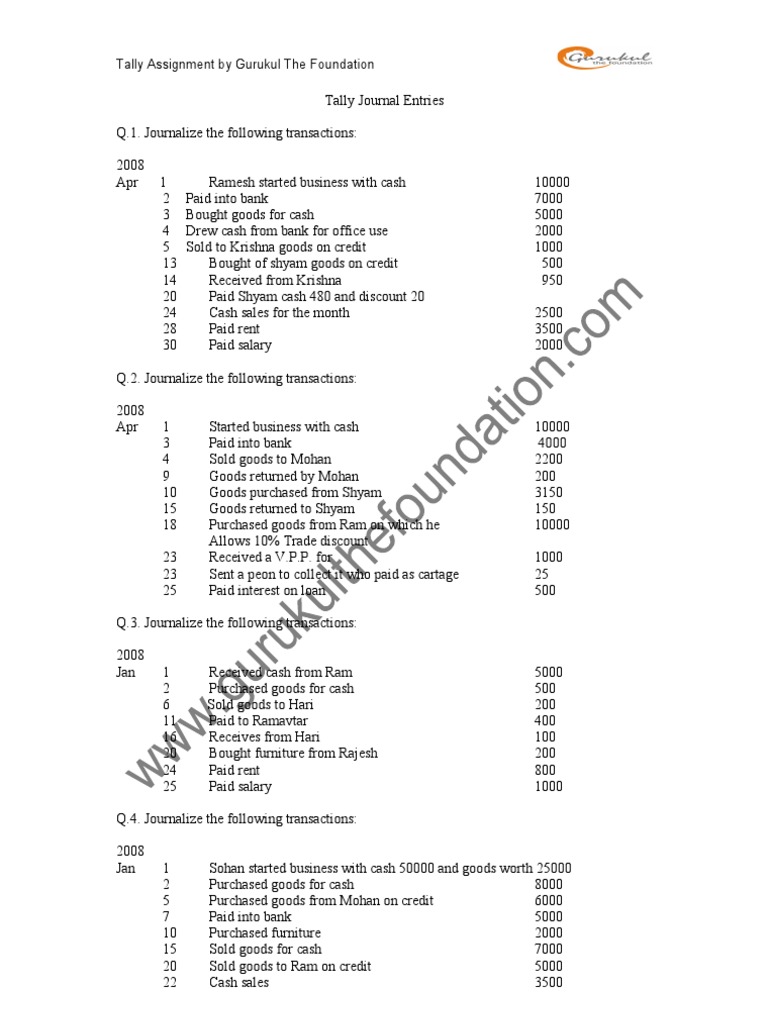 Tally Journal Entries | PDF | Cheque | Credit