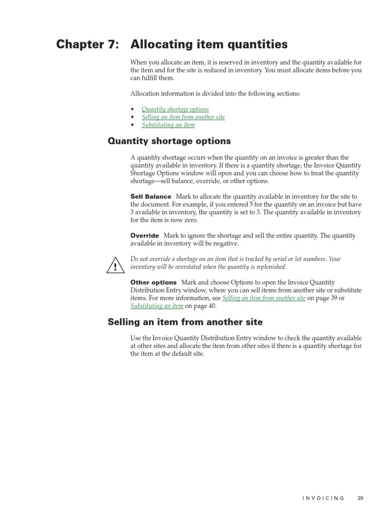 Inventory Item Allocation Guide | PDF