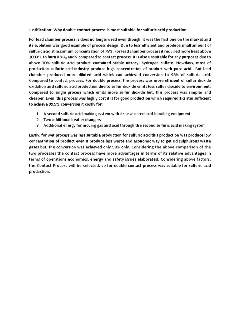 Double Contact Process for Sulfuric Acid | PDF