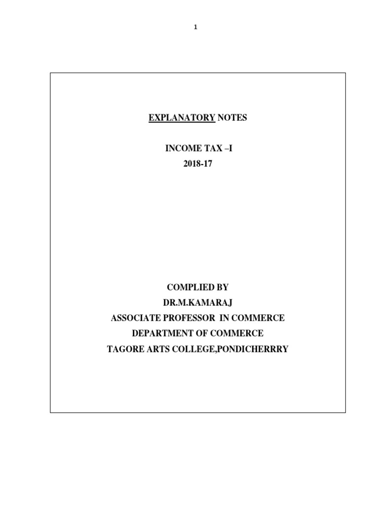 Explanatory Notes - Income Tax-I - DR - Kamaraj | PDF | Expense | Taxes