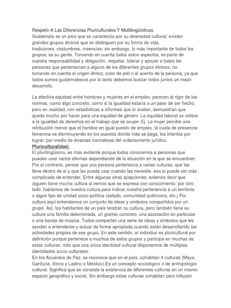 Respeto A Las Diferencias Pluriculturales Y Multilingüísticas | PDF ...