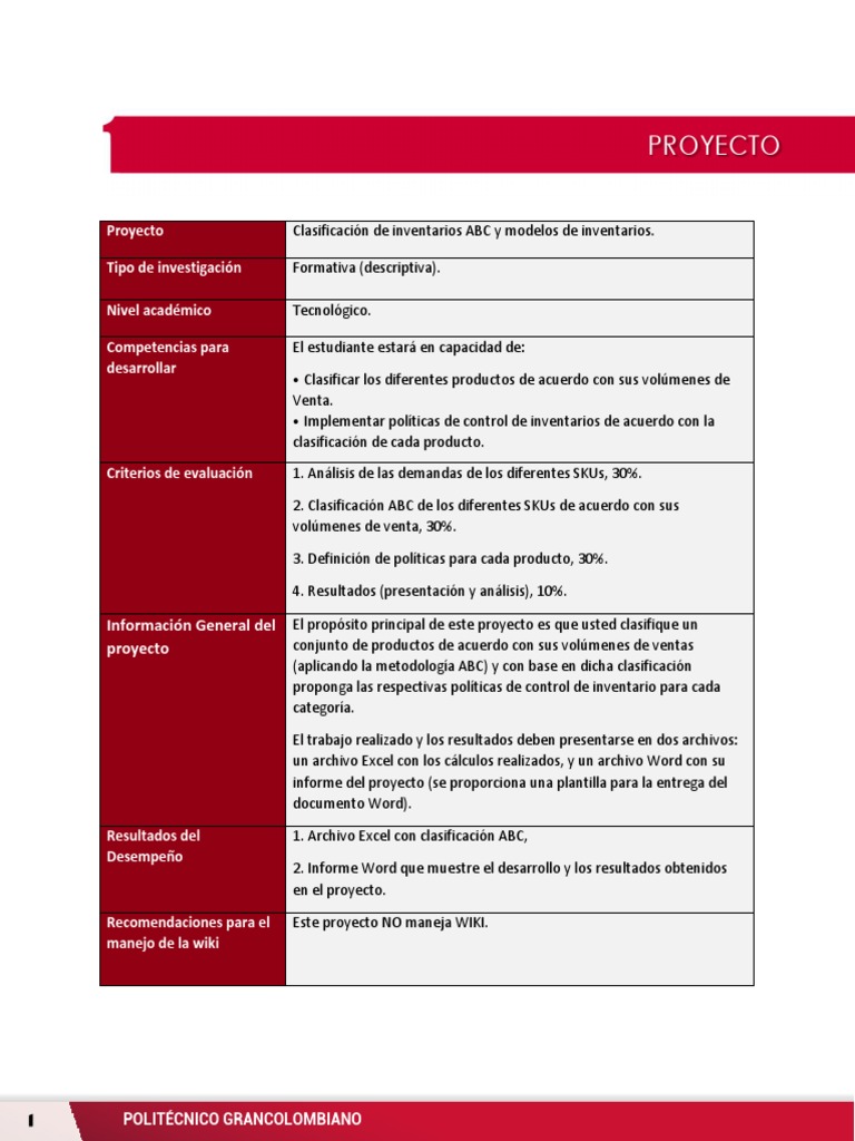 Proyecto Clasificación de Inventarios ABC y Modelos de Inventarios. | PDF |  Microsoft Excel | Archivo de computadora