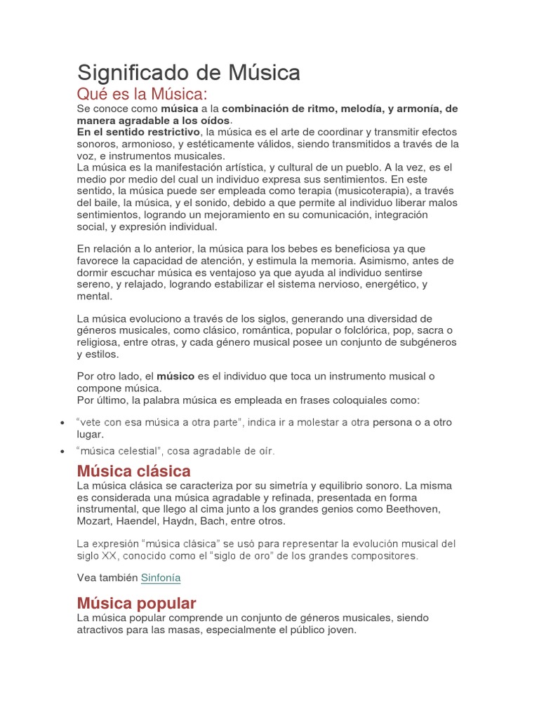 Definición y Tipos de Música | PDF | Instrumentos musicales | Musica ...