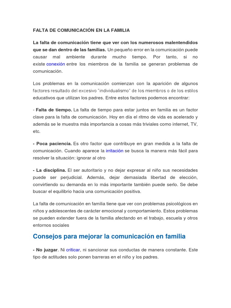 Falta de Comunicación en La Familia | PDF | Familia | Adultos